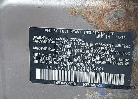 2016 Subaru Forester 2.5I z USA, uszkodzony, nr VIN JF2SJABC5GH483985